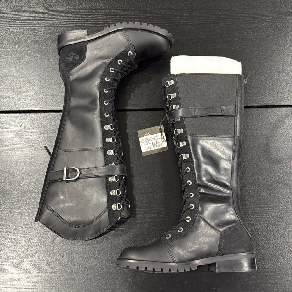 Harley-Davidson Women's Bradner Lace-Up 16" Black Motorcycle Boots - 6 - Picture 3 of 6